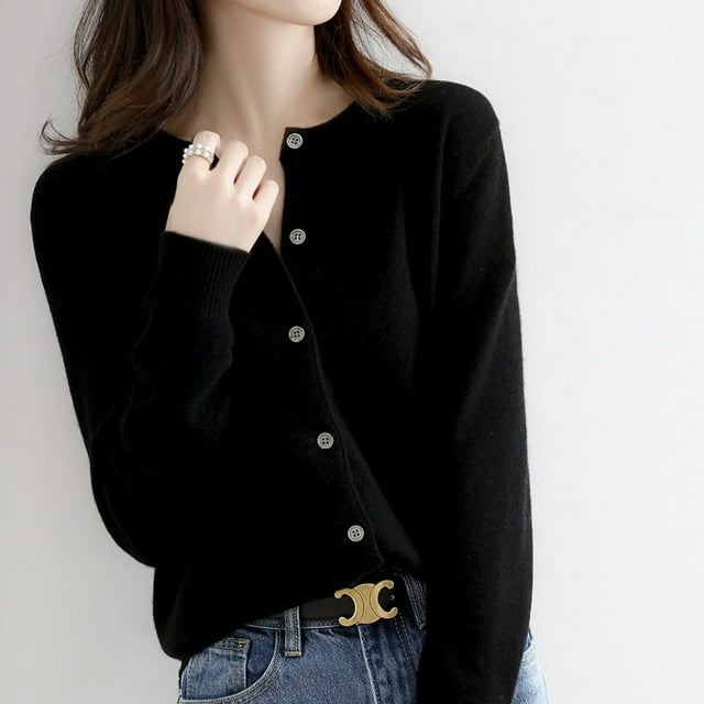 Cárdigans para mujer, suéter informal cálido para otoño e invierno, cuello redondo, manga larga, un solo pecho, moda ajustada, prendas de punto coreanas, Tops 2023