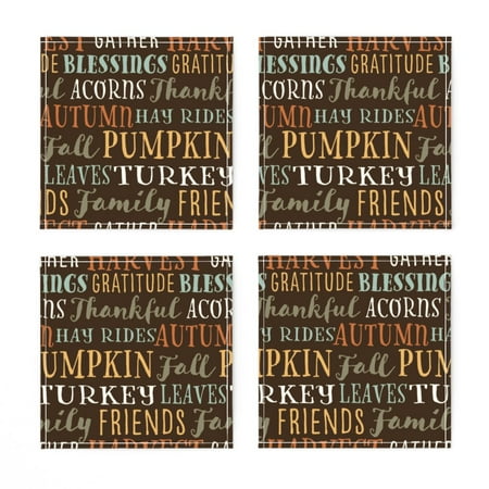 

Linen Cotton Canvas Cocktail Napkins (Set of 4) - Large Autumn Words Fall Thanksgiving Typography Lettering Print Cloth Cocktail Napkins by Spoonflower