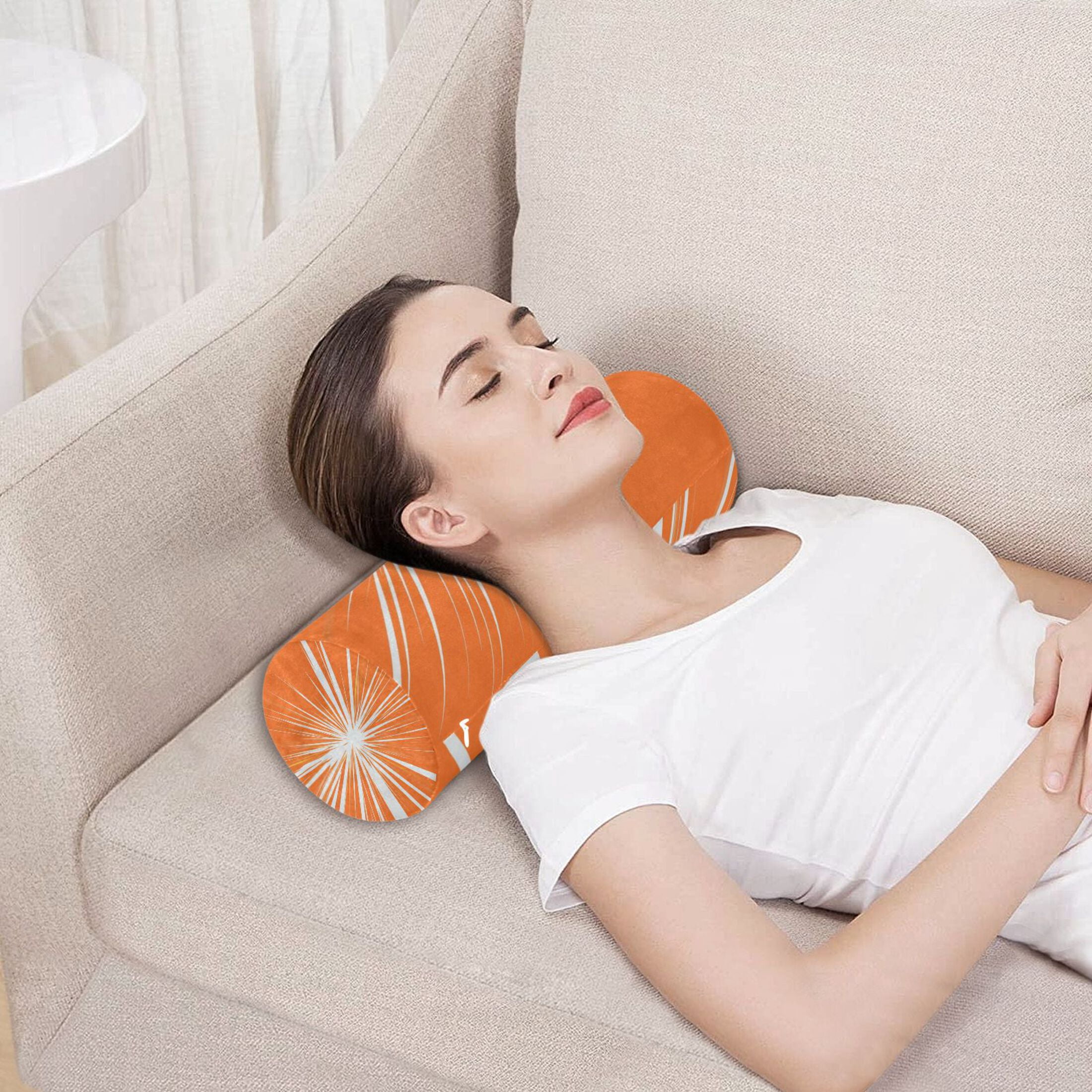 Neck pillow Round Cervical Pillow Cylindrical Pillow Lumbar Pillow Sofa Headrest Pillow Support For the Back, Neck and Head Orange Line