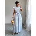 thumbnail image 5 of Blue And White Striped Shirt Dress With Ruffle Sleeves, Crystal Embellishments, And Self-Tie Waist, 5 of 6
