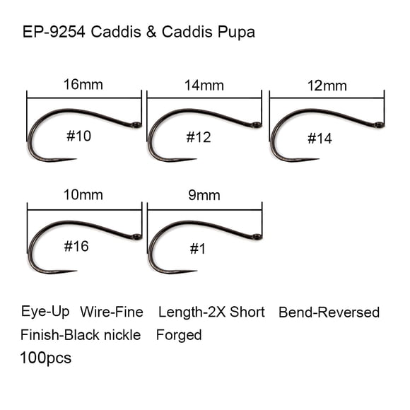 100Pcs Fly Fishing Hook Barbless fly tying hook Fishing Dry Nymph Shirmp Wet Caddis Fly Hook Caddis fly hook 9254 10