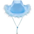 thumbnail image 3 of Sombrero de vaquero azul para bebé, sombrero de vaquera de fieltro con adorno de piel esponjosa para hombres y mujeres, sombrero de plumas Extra grande para adultos, accesorios para fiesta o, 3 of 5