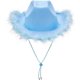thumbnail image 3 of Sombrero de vaquero azul para bebé, sombrero de vaquera de fieltro con adorno de piel esponjosa para hombres y mujeres, sombrero de plumas Extra grande para adultos, accesorios para fiesta o, 3 of 5