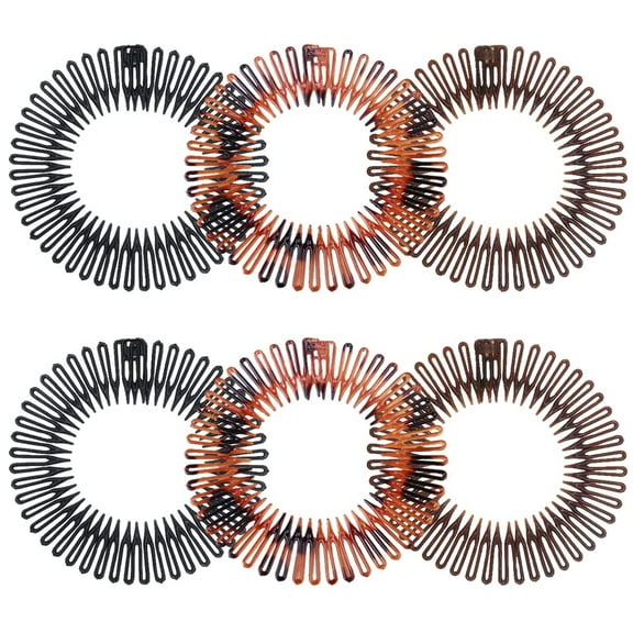 Stretch Comb Headband for Women Flexible Circle Zig Zag Headbands (6 PCS,3 Colors)