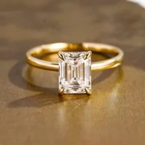 2Ct Emerald Cut Real Moissanite Women's Engagement Wedding Ring 14K Yellow Gold Plated