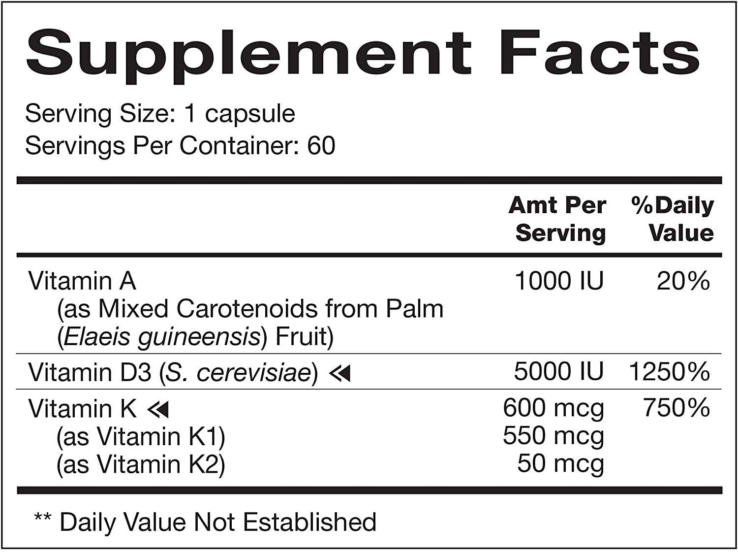 Natura Health Products Vitamin D-A-K, 60 Capsules