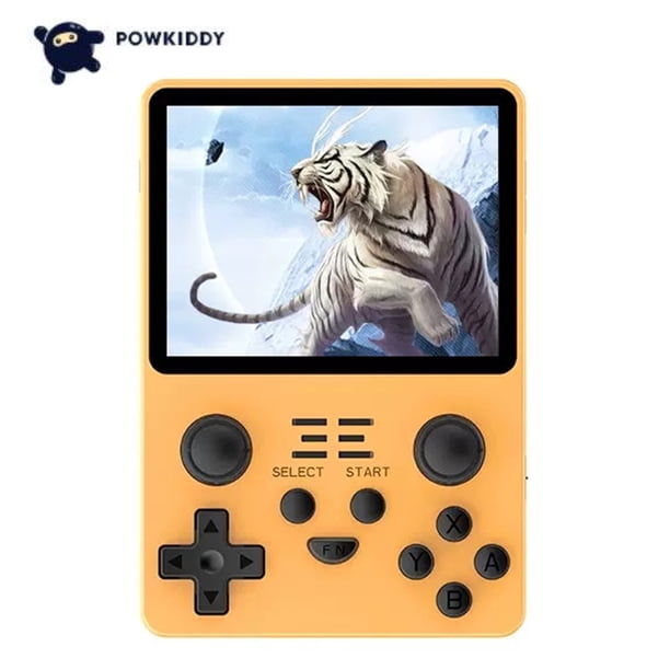 Consola de juego Powkiddy Juego portátil Pantalla de alta claridad IPS de 3,5 pulgadas Consola de juegos de código abierto Simuladores 3D de 64 bits Batería recargable de larga duración Juego