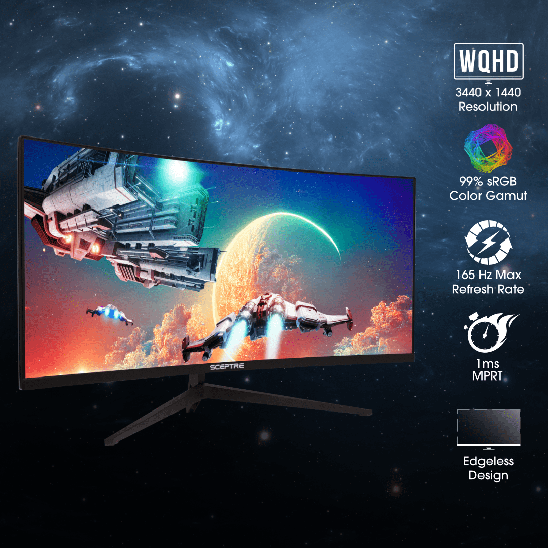 Sceptre 34-Inch Curved Ultrawide WQHD Monitor 3440 x 1440 R1500 up to 165Hz DisplayPort x2 99% sRGB 1ms Picture by Picture, Machine Black 2023 (C345B-QUT168)