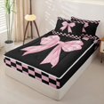 thumbnail image 3 of Homewish Princess Bowknot Zipper Twin Comforter Sets with Fitted Sheet and 2 Pillowcases for Girl, Black Pink Grid Checkered Zipper Bedding Set, Black Reversible, 4-Piece, 3 of 6