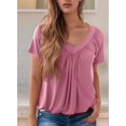 thumbnail image 6 of Womens Short Sleeve Casual Tops Dressy V Neck T Shirts Loose Fit Summer Pleated Blouses Pink S, 6 of 7