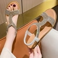 thumbnail image 2 of Flat Sandals for Women Rhinestone Vacation Elastic Strap Solid Color Open Toe Beach Summer Casual Sandals Silver, 2 of 9