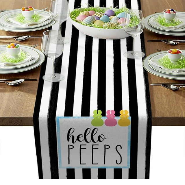 TIMIFIS Easter Bunny Easter Table Runner , Seasonal Spring Flowers Holiday Kitchen Dining Table Runner for Home Party Decor