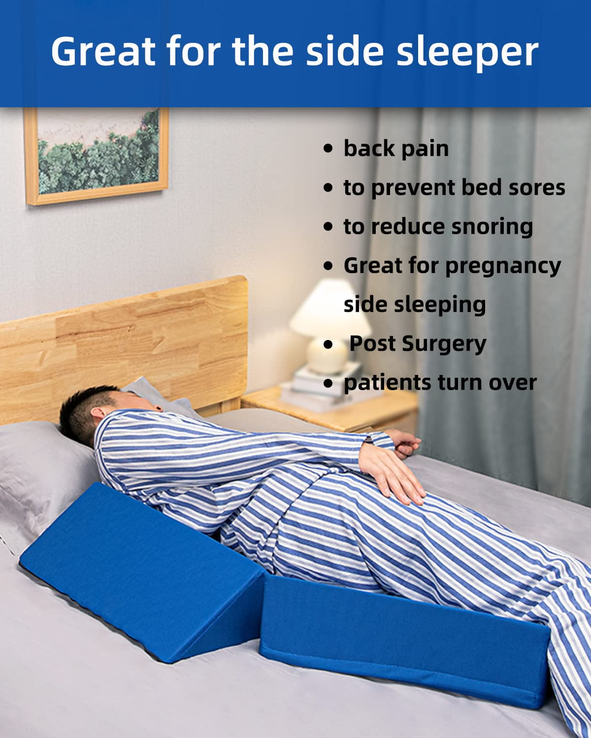 Positioning Wedge Pillow For Side Sleeping (3 In 1)  40 Degree Triangle Bed Wedges & Body Positioners Back Pain Preventing Bedsores After Surgery Knees Elevated Pregnancy