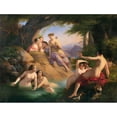 thumbnail image 2 of Paul Emil Jacobs 24x19 Black Ornate Framed Double Matted Museum Art Print Titled: Diana and Her Nymphs Bathing (1846), 2 of 5