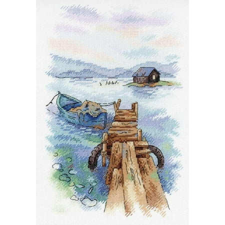 UPC: 4627128733298 | Counted Cross Stitch Kit Morning at the Pier A-007 / SA-007 by MP Studia Water Blue Needlework