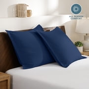 Bare Home Pillow Sham Set - Premium 1800 Collection - Double Brushed - Euro, Dark Blue