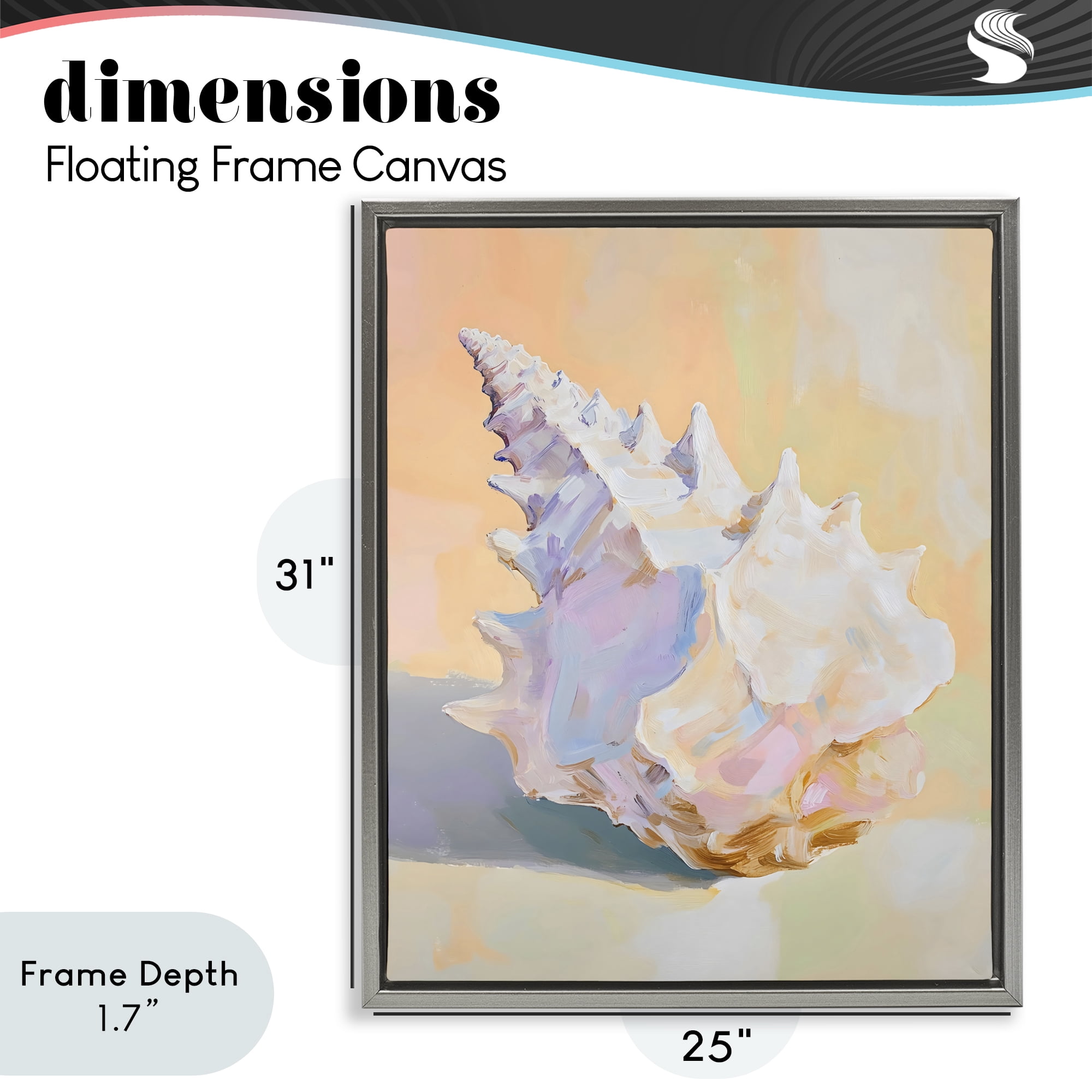 Stupell Industries Vintage Shell in Pastel Light Gray Framed Floater Canvas Wall Art, design by The Prints Vibe