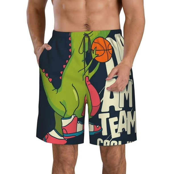 Balery Dinosaur Basketball Player Traje de Baño Estilo Hawaiano para Hombre, Shorts de Secado Rápido con Bolsillos-XX-Large