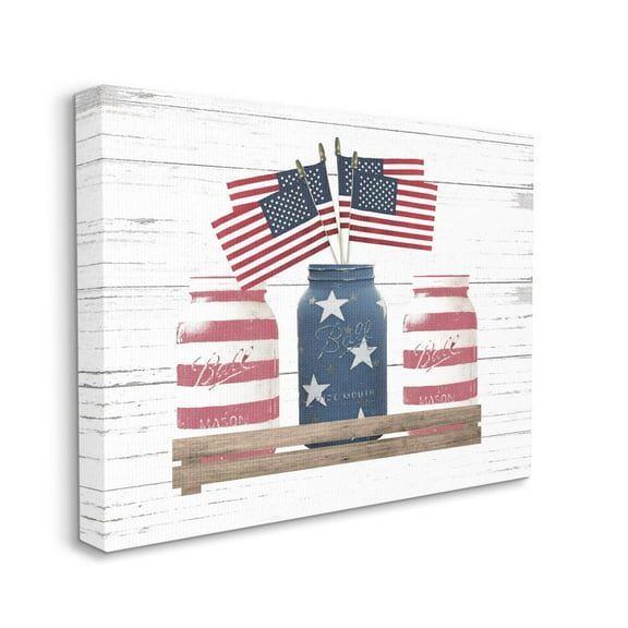 Stupell Industries Rustic Patriotic Jars American Pride Flag Design Canvas Wall Art Design by Lettered and Lined, 24" x 30"