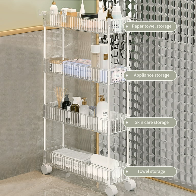 LEZZYRUCK Slim Storage Cart 3 Tier Bathroom Organizer Mobile Shelving Unit Rolling Utility Cart Slide Out Organizer for Kitchen Bathroom Laundry