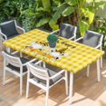 thumbnail image 2 of Yellow Bees Gnomes Table Cloths for 3 Foot Rectangle Tables, Spring Floral Plaid Farmhouse Patio Waterproof Elastic Fitted Tablecloths, Washable Rectangular Table Cover for Camping, 2 of 8