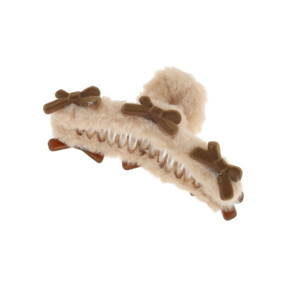 Unique Bargains 1 Pc Fashion Bow Fleece Hair Clips for Home Brown Coffee Color