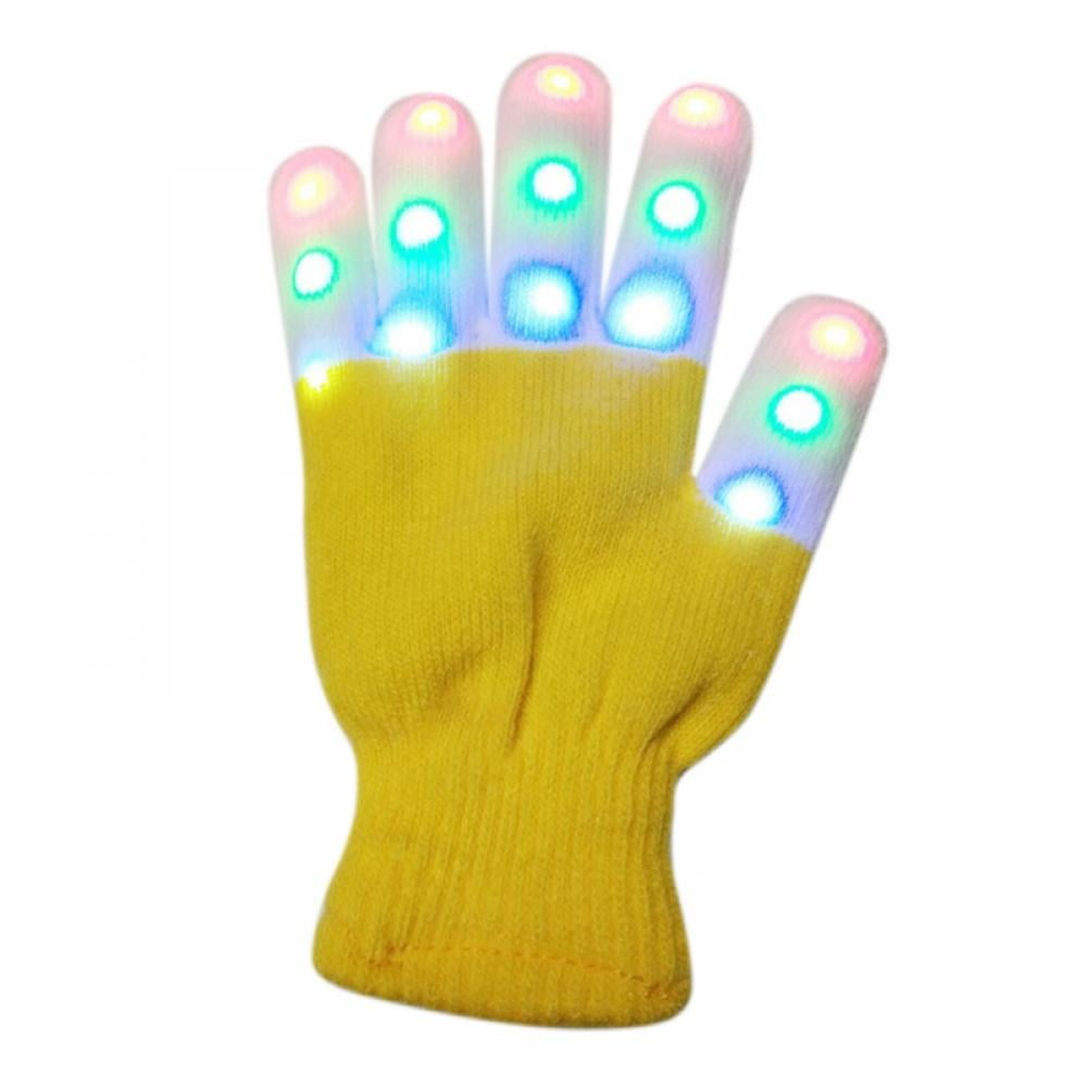 5 Colors Balight Halloween Children LED Gloves 1 Glove Keep Warm Gloves LED Gloves 7 Light Modes Finger Light Finger Toys Party Supplies Random Style