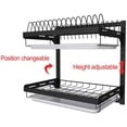 thumbnail image 4 of Kitchen Dish Rack,Hanging Dish Drying Rack Organizer Storage Shelf Over Sink,2 Tier Wall Mount Bowl Holder with Drain Tray and Silverware Stainless Steel Black Coating Ajustable Height, 4 of 10