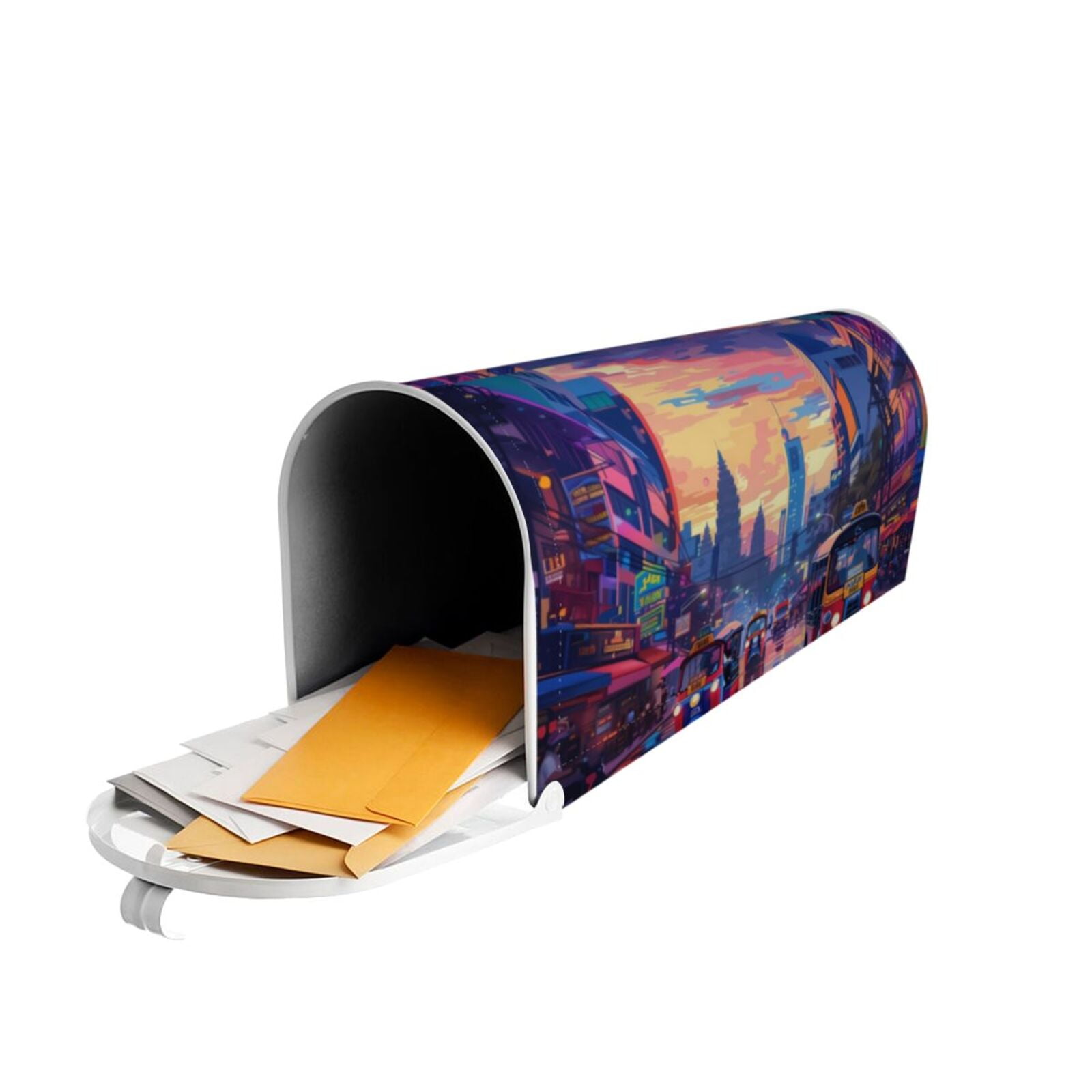 Logiee Taxi Colorful Town Print Post Letter Box Wrap Decor, Mailbox Cover Suitable for Standard Mailbox and Large Size Mailbox,Outdoor Yard Decoration-21x18 in