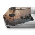 thumbnail image 3 of Detroit Soft Flannel Fleece Blanket, Idyllic Sunset View with High Rise Buildings Riverfront Rocks Calm Peaceful, Cozy Plush for Indoor and Outdoor Use, 50" x 70", Coral Dark Brown, by Ambesonne, 3 of 6