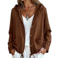 thumbnail image 2 of Cotton Linen Hooded Jackets for Women Fall Casual Long Sleeve Button Down Jacket Lightweight Loose Open Front Jackets, XL, 2 of 5