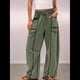 thumbnail image 4 of Pantalones de Mujer Holgados de Pierna , Estilo Palazzo, Informales, con Cordón en la Cintura y Bolsillos. Verde S, 4 of 6