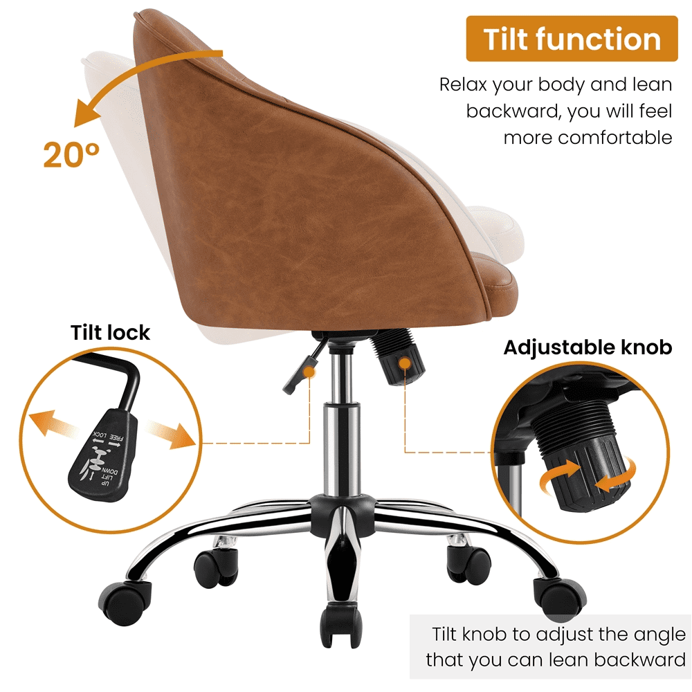 Alden Design Adjustable Swivel Velvet Desk Chair for Home Office, Retro Brown