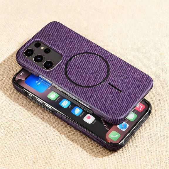 for Samsung Galaxy S22 Ultra Magnetic Case, Carbon Fiber Texture Slim Protective Cover, [Compatible with Mag-Safe] Military Grade Protection Shockproof Phone Cover for Samsung Galaxy S22 Ultra,Purple