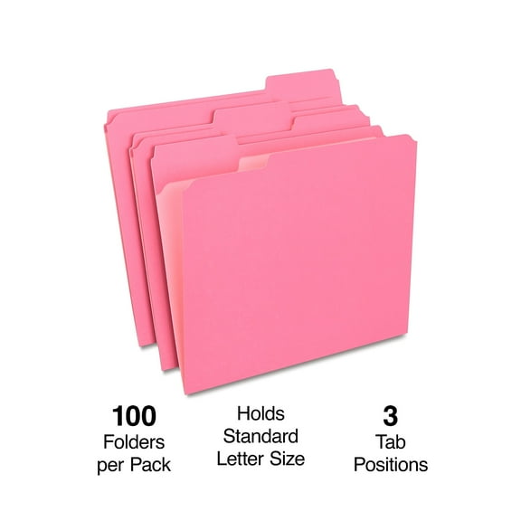 Staples Reinforced File Folders 1/3 Cut Letter Size Pink 200/Carton ST508952-CCVS