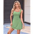 thumbnail image 3 of Women's Square Neck Ruffle Hem Mini Dress Ruched Waist Short Dresses, 3 of 5