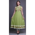 thumbnail image 2 of Bimba Light Green2 Stripe Anarkali Dress Mandarin Collar Sleeveless Kurtis for Women Print Maxi Dress Large, 2 of 6