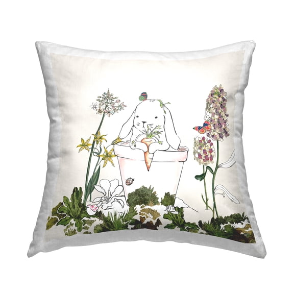 Stupell Industries Bunny Flower Pot Botanical Lilac Floral Blooms Design by Sangita Bachelet Throw Pillow
