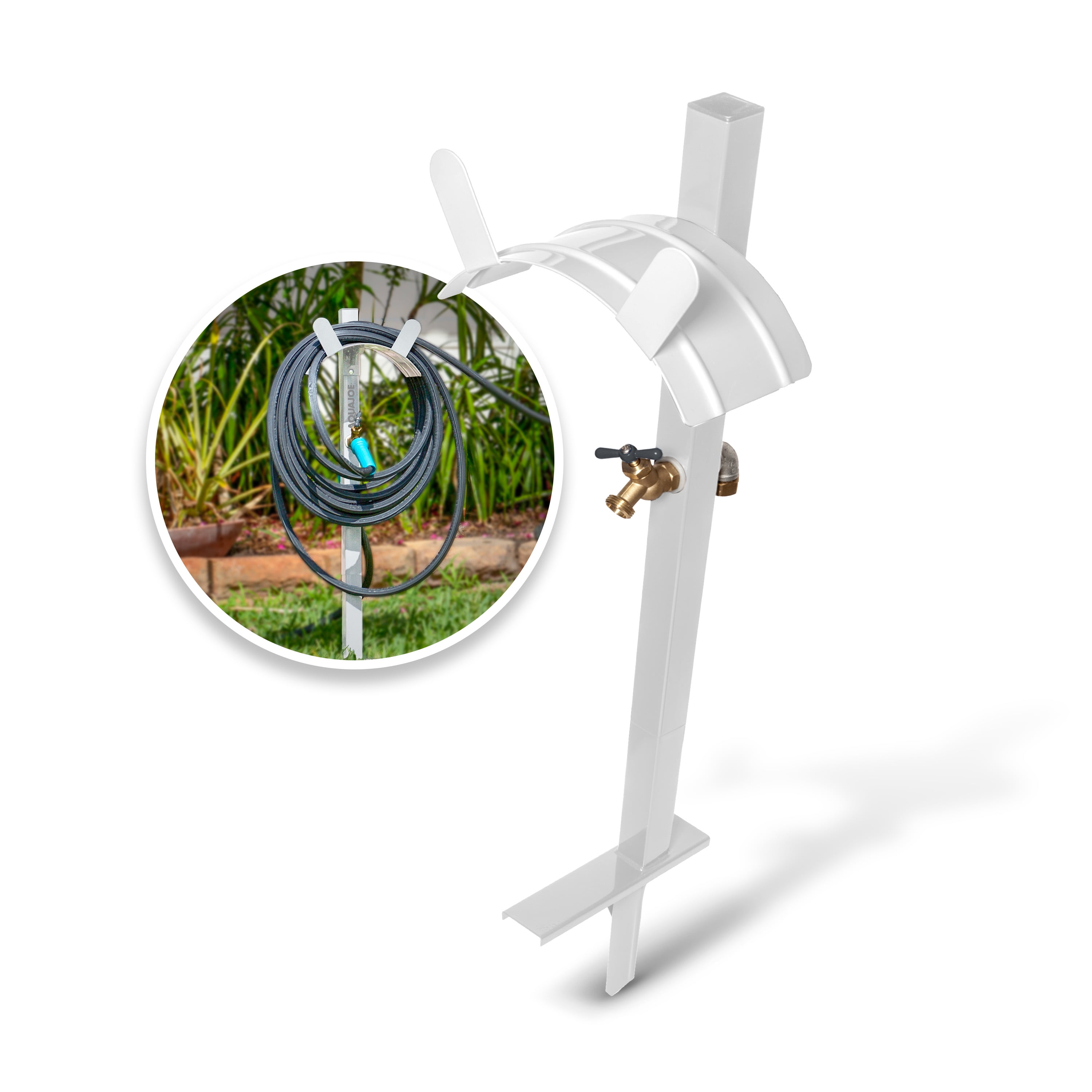 Aqua Joe Garden Hose Stand With Brass Faucet, Stores Up To 125ft