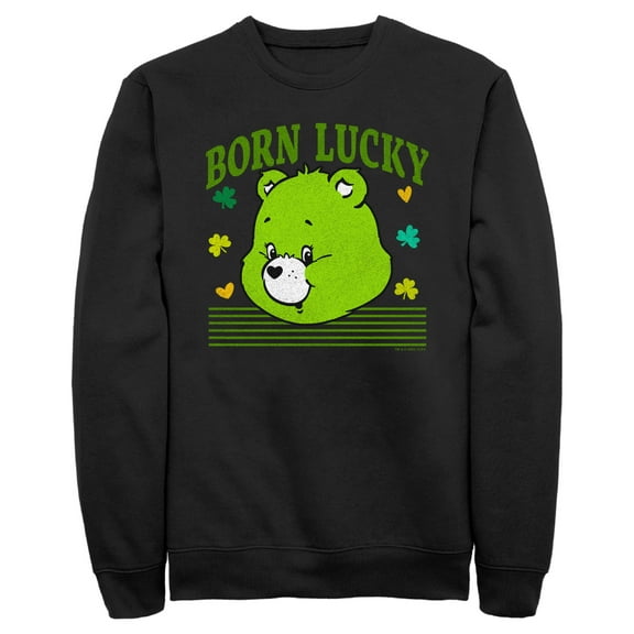 Men's Care Bears St. Patrick's Day Good Luck Bear Born Lucky Sweatshirt Black Medium