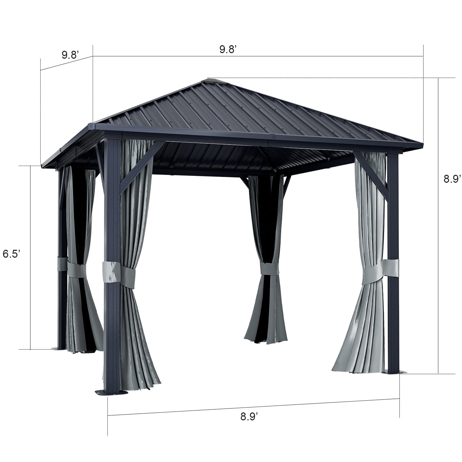 Sunmthink 10x10 Hardtop Gazebo, Outdoor Metal Canopy Gazebo with Netting and Curtains for Garden, Patio, Backyards, Gray