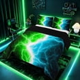 thumbnail image 2 of meiyoeat Neon Lightning Pattern Full Size Comforter Sets for Boys, Electric Green Blue Print Bedding Sets, Black Reversible 3pcs, 1 Comforter and 2 Pillowcases, 2 of 6