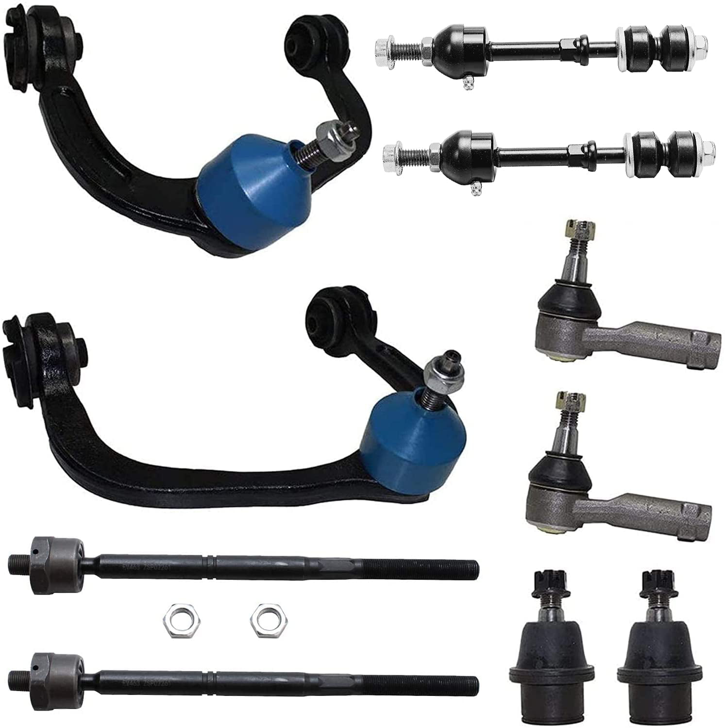 All 4 Inner & Outer Tie Rods New Complete 10-Piece Front Suspension Kit for F-150 4x4-10-Year Warranty- Front : Both 2 Lower Ball Joints 2 Tie Rod Boots… 2 Front Sway Bar Links 