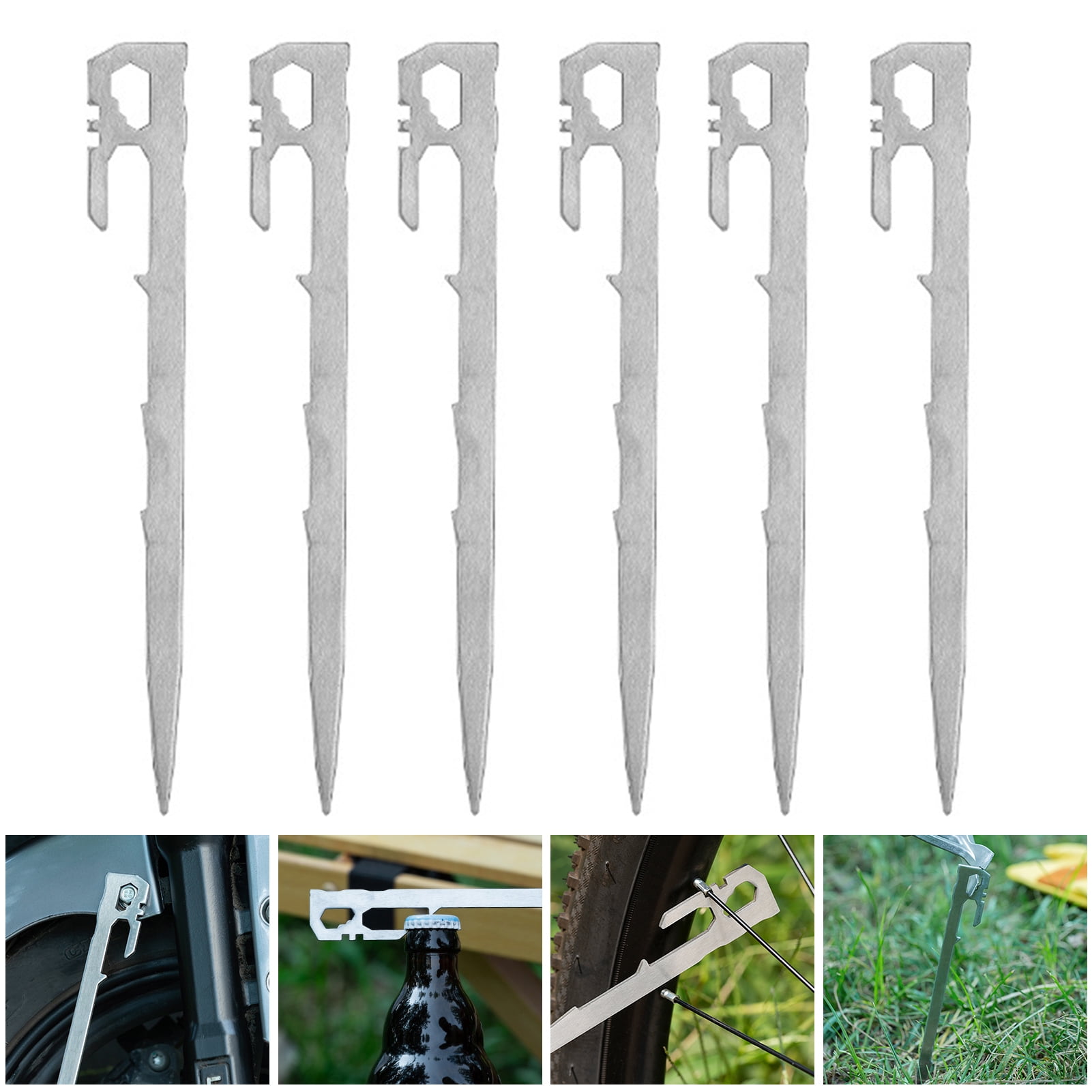 YIFAEUX 6Pcs 20/35CM Camping Tent Stake Heavy Duty Stainless Steel Multi-functional Outdoor Garden Yard Tarp Canopy Windproof Ground Spike Metal Tent Peg