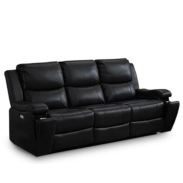 Canapé Inclinable Électrique en Gel de Cuir Noir avec Chargeurs USB