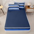 thumbnail image 4 of Homewish Blue Horizontal Lines Zipper Queen Comforter Set with Fitted Sheet and 2 Pillowcases,Geometric Abstract Zipper Bedding Set,Navy Blue Reversible,4pcs, 4 of 8