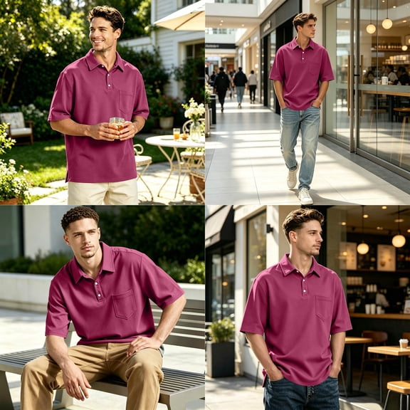 Golf Polos for Men Short Sleeve Outdoor Golf Sports Shirts with Pocket