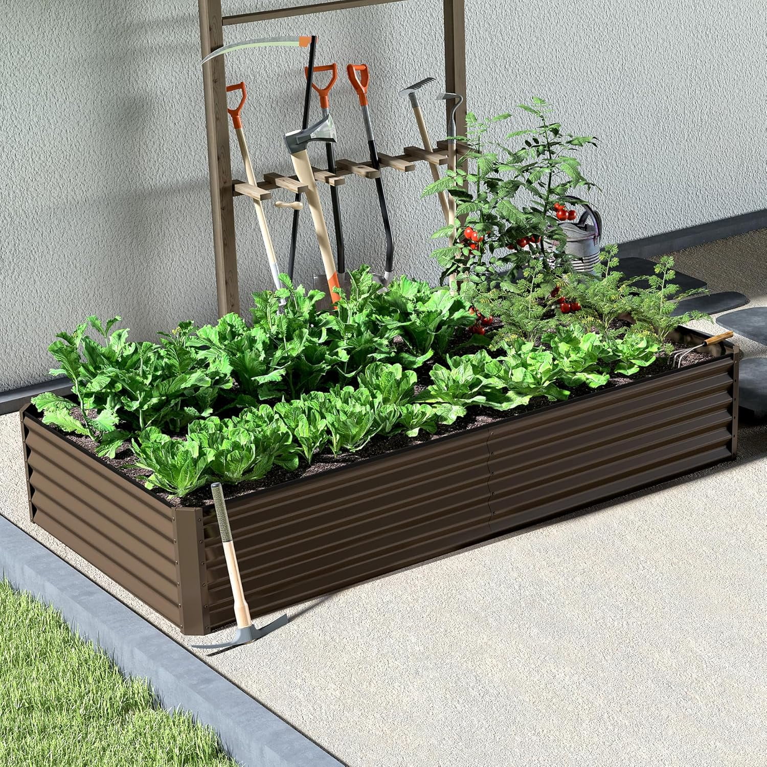 Galvanized Raised Garden Bed, Outdoor Planter Garden Boxes Large Metal Planter Box for Gardening Vegetables Fruits Flowers, Brown 8x4x1.5Ft