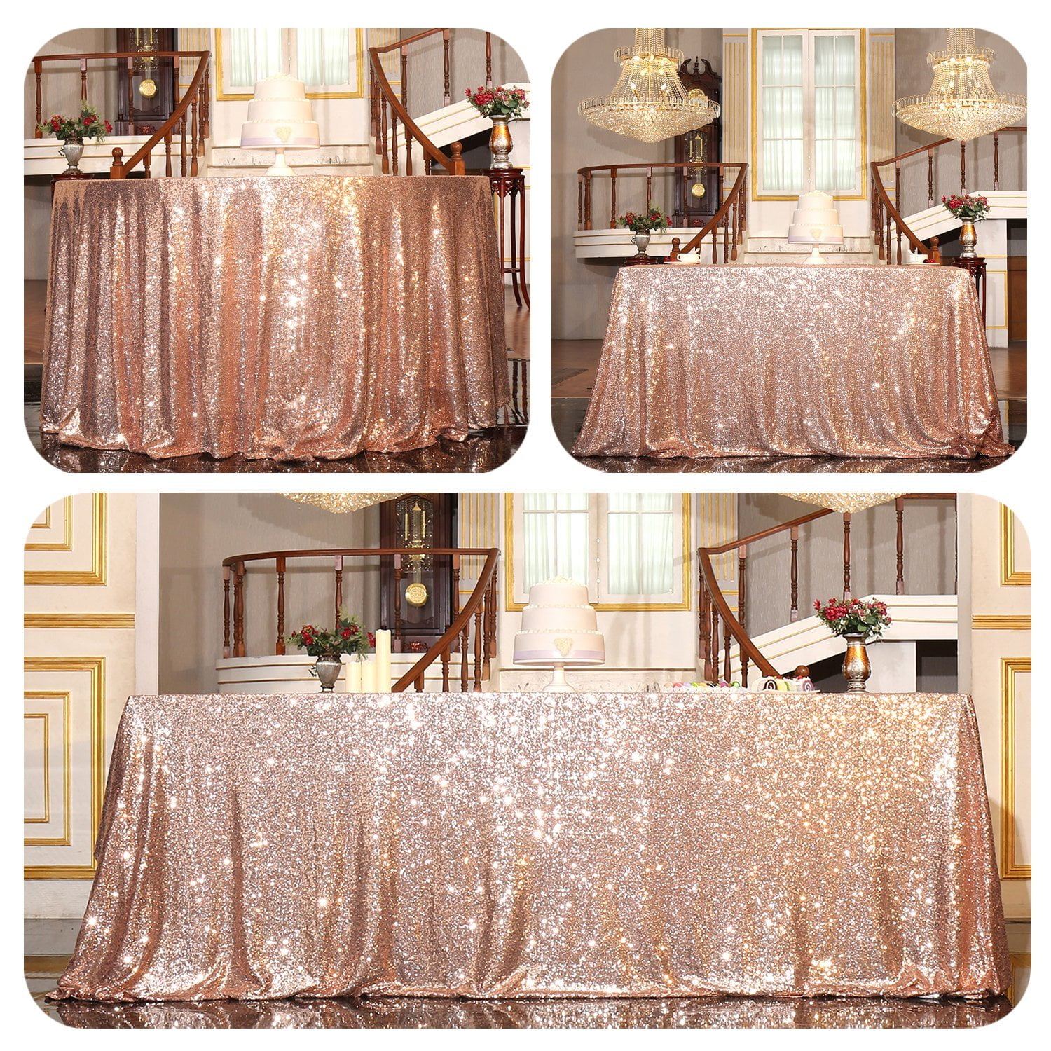 Sequin Tablecloth, Rectangular, 48x72, Rose Gold