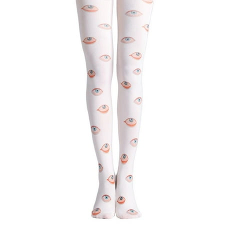 Women Tights with Oil Painting Hand-painted Eye Print Pantyhose Leggings Girls Love Female Lingerie Lolita Stockings Underwear (MULTI One Size)